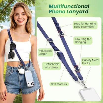 takyu Multifunctional Phone Lanyard, 3 in 1 Cell Phone Detachable Adjustable Crossbody Strap & Neck Lanyard & Wrist Lanyard with 2x Tether Tab for Most Smartphones, Outdoor Travel Essential Blue - color: Bluex1
