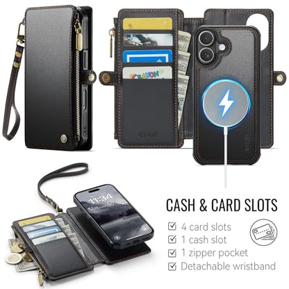 for iPhone 17 - Phone Case Wallet Magnetic Detachable, Black - color: Black, size: iPhone 17
