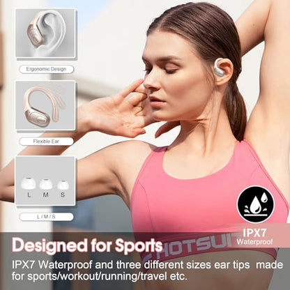 Aptkdoe Wireless Earbuds 75H Bluetooth 5.4 Sport Headphones with Earhooks - color: Rose Gold
