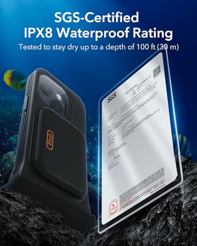 ESR Waterproof Phone Pouch for iPhone 13/14 /15, Black | Underwater Touch Sensitivity, IPX8 Floating Waterproof Cellphone Case with Lanyard, Dry Bag for Snorkeling