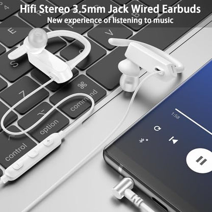 Wired Over Ear Earbuds with Microphone Ear Hook,3.5mm Headphones - color: White