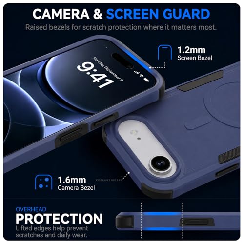 LOOXER® Heavy Duty Rugged Magnetic Case for iPhone 17 Air (6.5”) | Military Grade Shockproof Protection,MagSafe Compatible+ Tempered Glass Included (Blue, 17 Air) - color: Blue, size: 17 Air