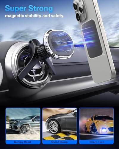 volport Magnetic Phone Mount for Car [Vent & Dashboard]: Strong Magnet Holder for Mercedes Benz Mini Cooper Round/Horizontal/Vertical Air Vent, for iPhone Samsung Big Heavy Cell Phone Case & Tablets