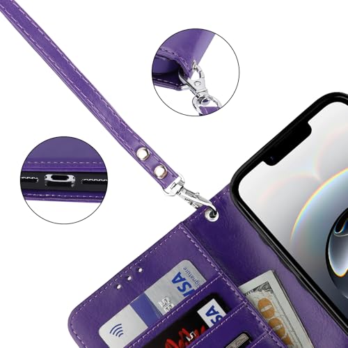 Bocasal Detachable Wallet Case Card Holder for iPhone 17e/16e, Purple | RFID Blocking Kickstand Card Slots Holder PU Leather Magnetic Shockproof Wrist Strap Removable Flip Protective Cover 6.1 inch - color: Purple