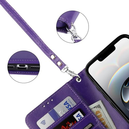 Bocasal Detachable Wallet Case Card Holder for iPhone 17e/16e, Purple | RFID Blocking Kickstand Card Slots Holder PU Leather Magnetic Shockproof Wrist Strap Removable Flip Protective Cover 6.1 inch - color: Purple
