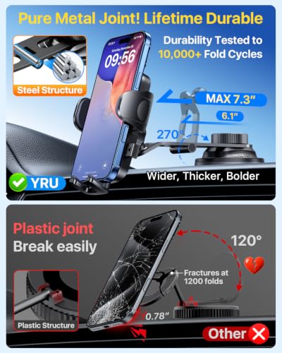 Military-Grade Heavy-Duty Metal Car Phone Holder Mount 2026 Upgraded Foldable & 360° Rotatable Arm【90LBS Safest Strongest Certs & Patent】Windshield Vent Dashboard for iPhone 17 Pro Max 16 15, Black