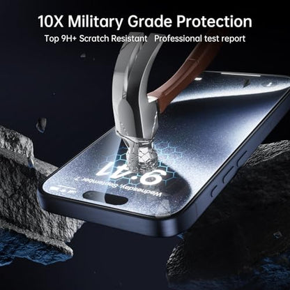 X-it 2-Pack Privacy Screen Protector for iPhone 15(6.1"), 9H+ Tempered Glass, Auto-Dust Removal, Military Grade Protection, Bubble-Free, Full Coverage, Case Friendly