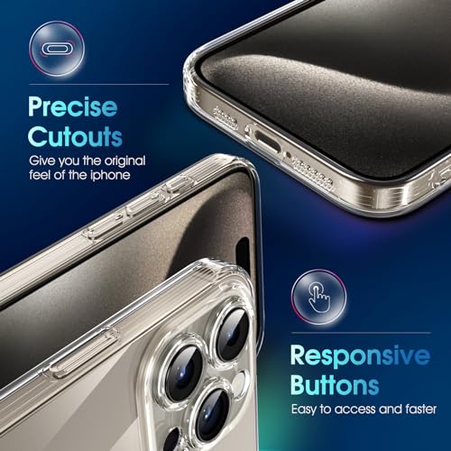 Supdeal Crystal Clear Case for iPhone 15 Pro, [Not Yellowing] [Camera Protection] [Military Grade Drop Tested] Transparent Shockproof Protective Soft Silicone Slim Cover, 6.1 inch, Transparent - color: Transparent, size: iPhone 15 Pro