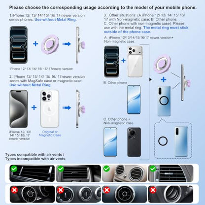 for MagSafe Car Mount,【22 N55 Super Magnets】 Magnetic Phone Holder for Car Air Vent, Cell Phone Mount Car Accessories Compatible with iPhone 17 16 15 14 13 12 Pro Max (Lavender) - color: Lavender