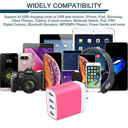 USB Charger Cube, Wall Charger Plug, AILKIN 4.8A 4-Muti Port USB Adapter - color: Pink