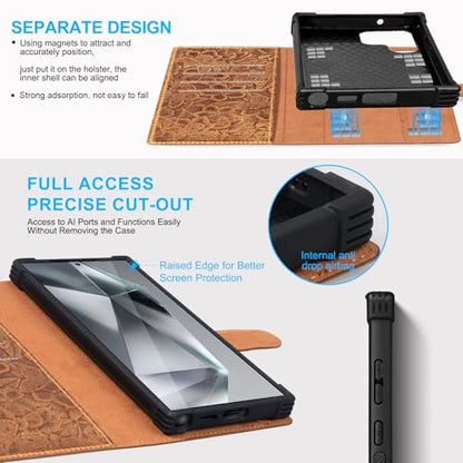 Magnetic Wallet Case for Samsung Galaxy S26 Ultra, Brown | 2-in-1 Detachable, Genuine Leather, Card Slots, RFID Blocking, Shockproof - color: Brown, size: S26 Ultra - 6.9''