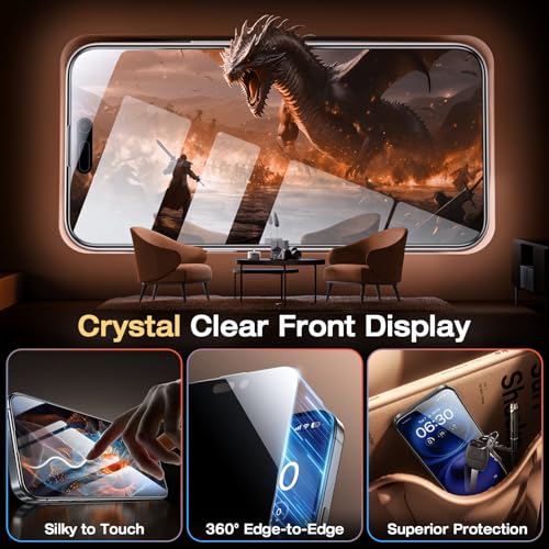 EGV Compatible for iPhone 16/iPhone 15 Privacy Screen Protector [9H+ Military Grade Shatterproof & 100% Anti Spy], Privacy Screen iPhone 16/iPhone 15 Tempered Glass, Full Coverage Protection, 2 Packs - size: iPhone 16/15