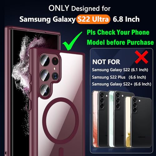 Hensinple for Samsung Galaxy S22 Ultra Case Magnetic, Galaxy S22 Ultra Phone Case [Compatible with Magsafe], Clear Hard Back Slim Shockproof Magnetic Cover Case 6.8 Inch, Burgundy - color: Burgundy-S22 Ultra, size: Galaxy S22 Ultra 6.8 inch