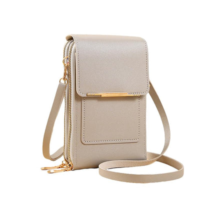 Small Touchscreen Phone Crossbody Bag for Women – Anti-Theft, RFID Blocking, Waterproof Leather Messenger Purse - color: Gray