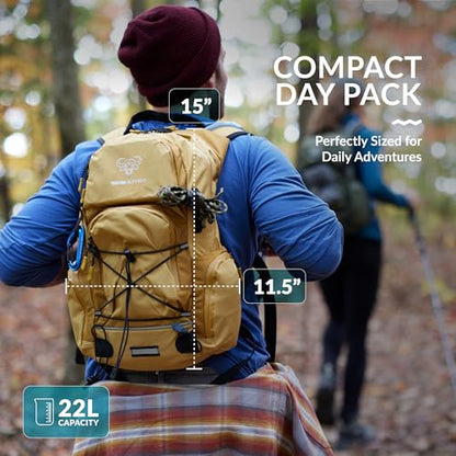 Water Buffalo Sherpa 22L Hiking Hydration Backpack, 2L Bladder | Hiking Backpack with Water Bladder, Waterproof Zippers, Phone Compartment, Trekking Pole Holders, Padded Straps - color: Navy Blue