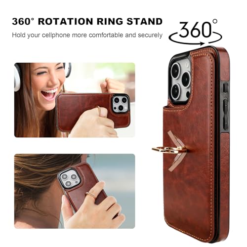 ONETOP for iPhone 16 Pro Max Wallet Case with Credit Card Holder,Brown - color: Brown