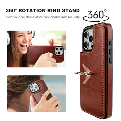 ONETOP for iPhone 16 Pro Max Wallet Case with Credit Card Holder,Brown - color: Brown