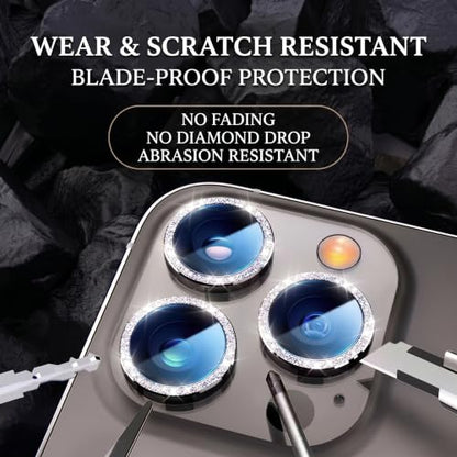 Camera Lens Protector for iPhone 15 Pro Max/15 Pro/14 Pro Max/14 Pro 9H Tempered Glass Screen Protector Cover Alignment Kit Metal Individual Ring (Black) - color: Black