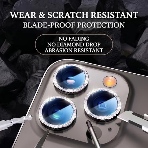Camera Lens Protector for iPhone 15 Pro Max/15 Pro/14 Pro Max/14 Pro 9H Tempered Glass Screen Protector Cover Alignment Kit Metal Individual Ring (Silver Glitter) - color: Silver Glitter