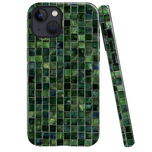 DJSOK Compatible with iPhone 13,Glossy PC Anti-Scratch Shockproof Case - Aesthetic Toned Tiles Green Glass - color: Aesthetic Toned Tiles Green Glass, size: iPhone 13