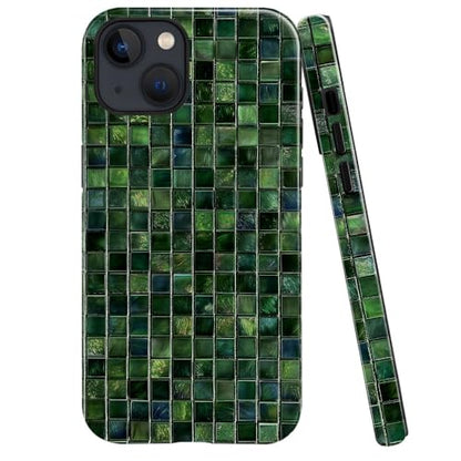 DJSOK Compatible with iPhone 15 Plus,Glossy PC Anti-Scratch Shockproof Case - Aesthetic Toned Tiles Green Glass - color: Aesthetic Toned Tiles Green Glass, size: iPhone 15 Plus