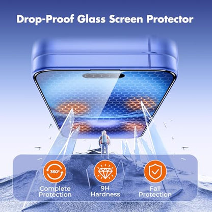 UNBREAKcable for iPhone 16 Screen Protector, 6-Pack Full Coverage Tempered Glass [Military Grade Shatterproof] [9H Hardness] [Easy Installation Frame] [Bubble Free] for iPhone 16 6.1" - size: iPhone 16/15 (Pack of 2)
