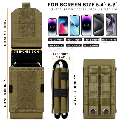 Dual Tactical Phone Pouch Molle Phone Holster Double Capacity Holder Universal Utility EDC Pouch for iPhone 17 Pro Max/17 Pro/16 Pro Max/16 Pro/15 Pro Max/15 - color: Khaki