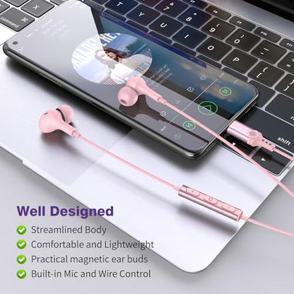 USB C Headphones for iPhone 18 Pro Max 17 16 15/Galaxy S26 FE Wired Earbuds - color: Rose-Pink