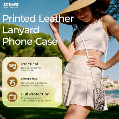 ZCDAYE Zipper Crossbody Wallet Case for iPhone 13/14, Leopard Print | Flip Folio PU Leather, Practical Card Holder, Adjustable Lanyard Strap, RFID Blocking, Retro Leopard Girly Phone Case - color: Leopard print, size: iPhone 13/14