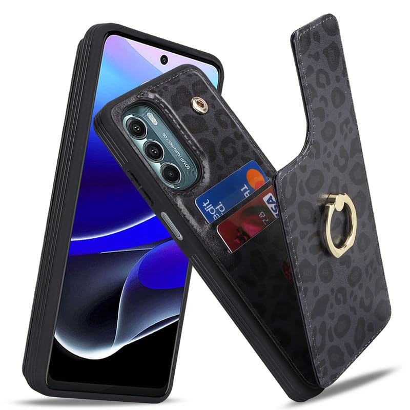 Lipvina for Moto G Stylus 5G 2022 Case with Card Holder,Credit Card Holder,Ring Stand,Cute Phone Wallet Case 6.4"(Black Leopard) - color: 02-Black Leopard, size: Moto G Stylus 5G 2022