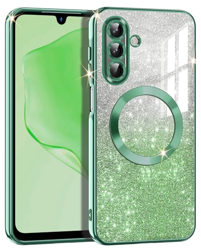 Casetego for Galaxy A17 5G Case,Compatible with MagSafe,Clear Magnetic Glitter Gradient Sparkle Luxury Plated Soft TPU Bumper Full Camera Lens Protector for Samsung Galaxy A17 5G,Green - color: Green, size: Galaxy A17 5G