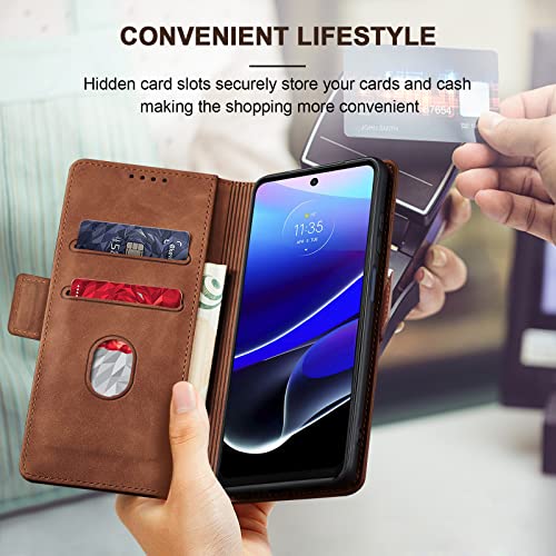 Jasonyu Flip Wallet Case for Moto G Stylus 5G (2022),Leather Magnetic Folio Cover with Card Holder,Kickstand - TPU Shockproof Durable Protective Phone Case,Brown | PU Leather Magnetic Folio Cover,with Card Holder,Kickstand,TPU Shockproof,Durable,Protectiv