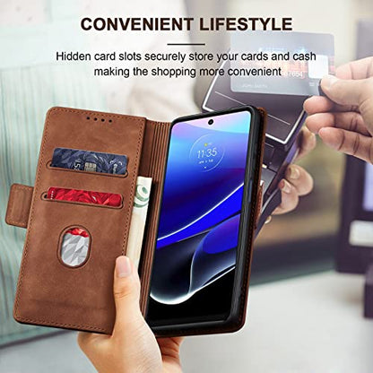 Jasonyu Flip Wallet Case for Moto G Stylus 5G (2022),Leather Magnetic Folio Cover with Card Holder,Kickstand - TPU Shockproof Durable Protective Phone Case,Brown | PU Leather Magnetic Folio Cover,with Card Holder,Kickstand,TPU Shockproof,Durable,Protectiv