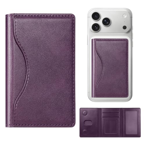 Adhesive Phone Wallet, 6 Card Holder with ID Window,Purple - color: Purple