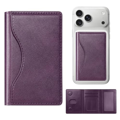 Adhesive Phone Wallet, 6 Card Holder with ID Window,Purple - color: Purple