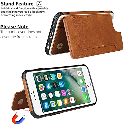 iCoverCase Compatible with iPhone SE(2022)/SE(2020)/7/8/6/6s Wallet Case with Card Slots Holder and Wrist Strap Premium PU Leather Kickstand Magnetic Clasp Shockproof Flip Cover Case (Khaki) - color: Khaki