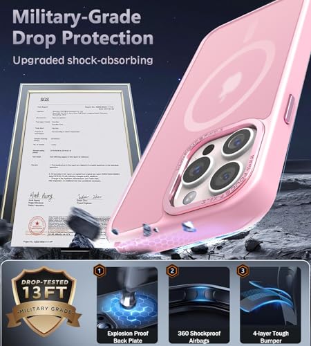 Newfuture Magnetic for iPhone 15 pro Case Matte Shockproof, Chalk Pink | Military Drop Protection, Slim Matte Anti-Fingerprint, Compatible with Magsafe, Camera Guard, Translucent Protective Cover - color: Chalk Pink, size: iPhone 15 Pro 6.1 inch