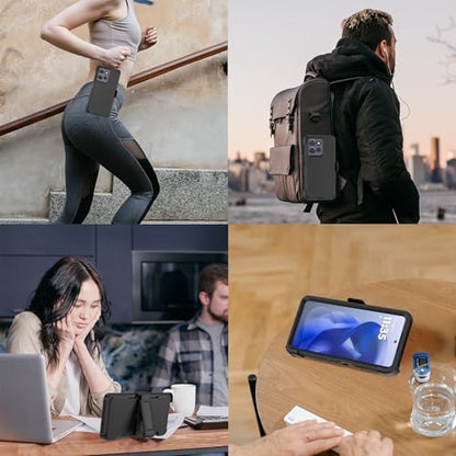 Rugged Phone Case for Moto G Power 5G 2025/Moto G Play 2025, with Belt Clip Holster & Kickstand Heavy Duty Shockproof Protective Full Body Case (Black) - color: Black