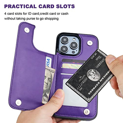 ONETOP for iPhone 14 Pro Max Wallet Case with Credit Card Holder,Purple | Kickstand,ID/Cash Holder,Case Wallet with Card Slots,Double Magnetic Clasp,Durable PU Leather Shockproof Cover for Women Men - color: Purple
