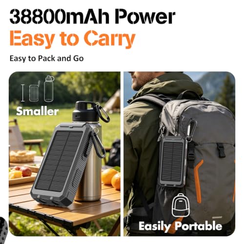 Solar Power Bank 38800mAh Portable Charger for iPhone18/17/16, Samsung - color: Black