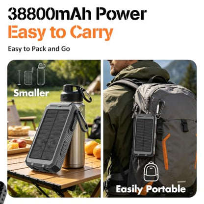 Solar Power Bank 38800mAh Portable Charger for iPhone18/17/16, Samsung - color: Black