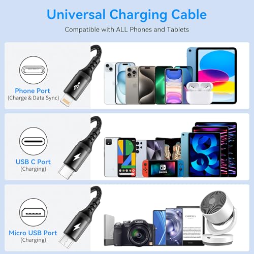 3 in 1 Multi Charger Cable, Multi Charging Cable with Data Transfer