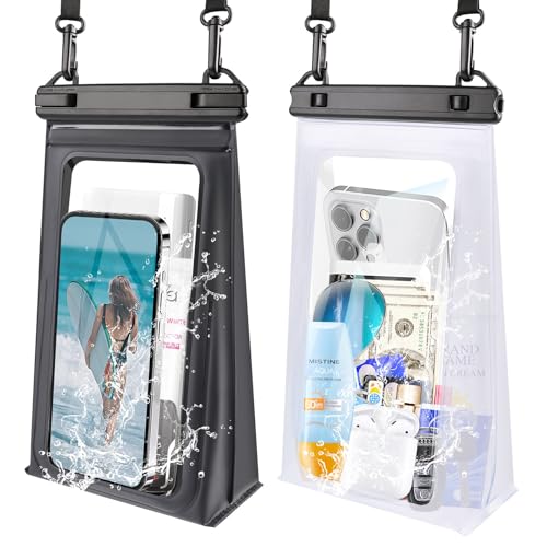PEDVSTY Floating Waterproof Phone Pouch 2 Pack, Double Seals Dry Bags, 7.2" | Sealing Strip, Expandable Space, Adjustable Lanyard, Kayak Beach Pool Cruise Essentials, Fits for iPhone Galaxy All Phones - color: White+Black