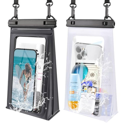 PEDVSTY Floating Waterproof Phone Pouch 2 Pack, Double Seals Dry Bags, 7.2" | Sealing Strip, Expandable Space, Adjustable Lanyard, Kayak Beach Pool Cruise Essentials, Fits for iPhone Galaxy All Phones - color: White+Black