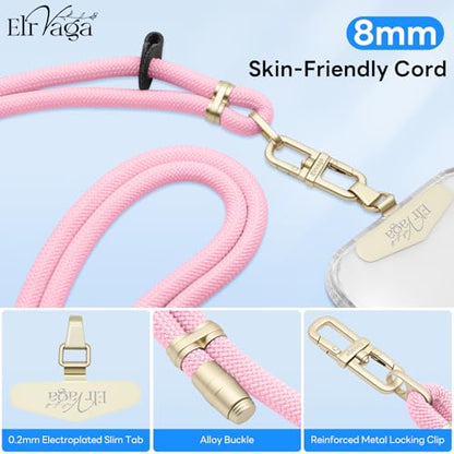 Adjustable Anti-Theft Phone Lanyard Neck & Crossbody Strap with 0.2mm Metal Tab & Comfort-Fit 8mm Rope (Light Pink) - color: Light Pink