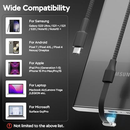 Right Angle USB C Cable 10ft, USB C 90 Degree Cable 60W Fast Charging - size: 10ft