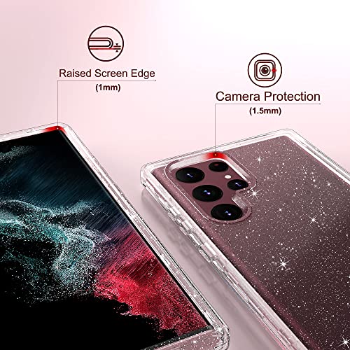 ULAK Compatible with Galaxy S22 Ultra 5G Case Heavy Duty, Clear Glitter | Shockproof Hybrid Soft TPU Bumper Drop Protection Transparent Phone Case for Galaxy S22 Ultra 5G 6.8 inch - color: Clear Glitter