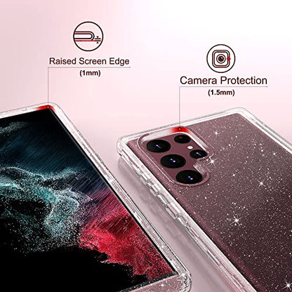ULAK Compatible with Galaxy S22 Ultra 5G Case Heavy Duty, Clear Glitter | Shockproof Hybrid Soft TPU Bumper Drop Protection Transparent Phone Case for Galaxy S22 Ultra 5G 6.8 inch - color: Clear Glitter