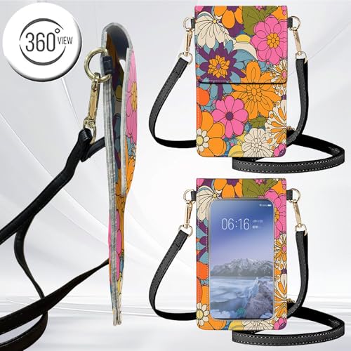 for Women Cell Phone Purse,with Touchscreen Cell Phone Purse,PU Leather Shoulder Bag Waterproof Phone Wallet Case with Clear Touch Screen Window up to 6.7 inch Smartphone, - color: Flowers -130