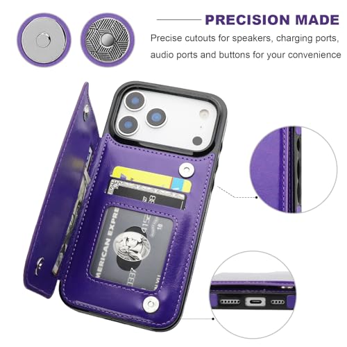 ONETOP for iPhone 17 Pro Max Wallet Case with Credit Card Holder,Purple | Kickstand,ID/Cash Holder,Case Wallet with Card Slots,Double Magnetic Clasp,Durable PU Leather Shockproof Cover for Women Men - color: Purple